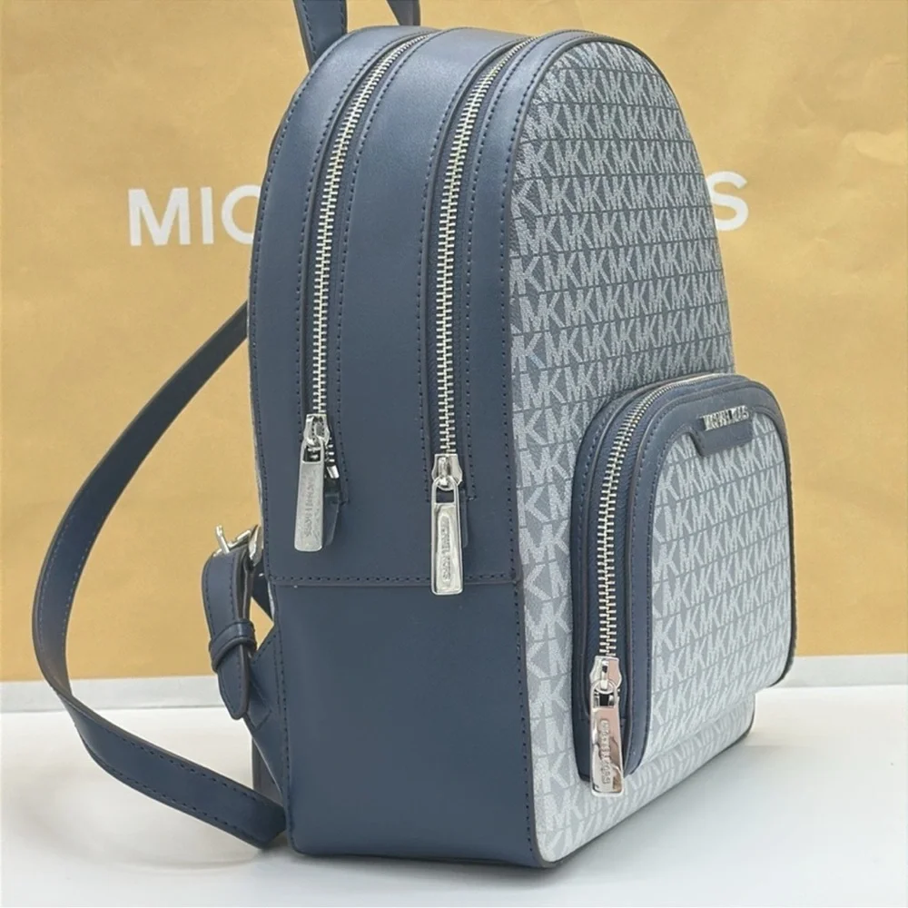 MICHAEL KORS Jaycee Medium Ombré Signature Logo Zip Pocket Backpack Navy NWT